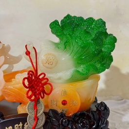Tượng Tỳ Hưu kéo Bắp cải phong thủy cao 22cm ngang 28 cm – Xanh