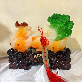 Tượng Tỳ Hưu kéo Bắp cải phong thủy cao 22cm ngang 28 cm – Xanh