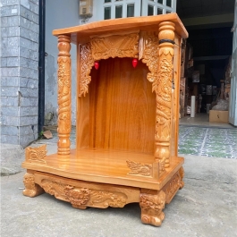 Bàn thờ thần tài thổ địa gỗ gõ đỏ quỳ trụ ngang 60cm x cao 76cm