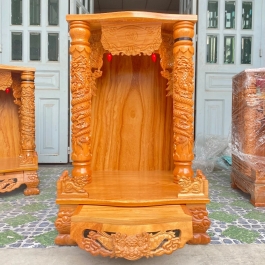 Bàn thờ thần tài thổ địa gỗ gõ đỏ ngang 60cm x cao 98cm x cột 10cm