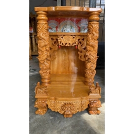 Bàn thờ thần tài ông địa gỗ đỏ Ngang 80cm x cao 107cm quỳ trụ - hộp đèn