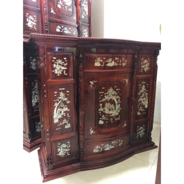 Tủ thờ gia tiên gỗ tràm bông vàng ngang 1.22m