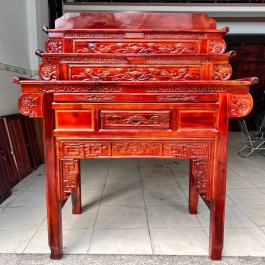 Bàn thờ gia tiên gỗ tràm bông vàng 3 tầng - Ngang 1m07