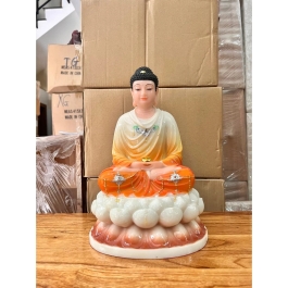 [12inch] Tượng Thích Ca Mâu Ni Phật Ngồi Đài Sen Bằng Đá Nhập Cao 30cm - Màu Cam