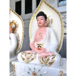 [12inch] Tượng Thích Ca Mâu Ni Phật Bằng Đá Nhập Đế Vuông Cao 30cm - Màu Trắng