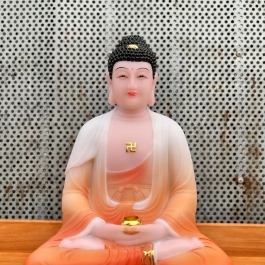 [12inch] Tượng Phật A Di Đà áo gấm bằng đá nhập khẩu cao cấp  cao 31cm – Màu cam