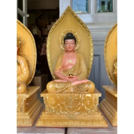 [12inch] Tượng Thích Ca Mâu Ni Phật Bằng Đá Nhập Đế Vuông Cao 30cm - Màu Vàng