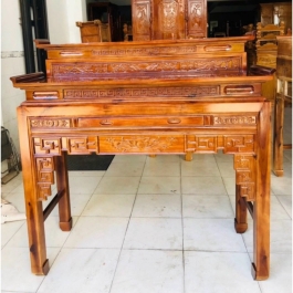 Bàn thờ gia tiên gỗ tràm bông vàng 2 tầng ngang 1m47