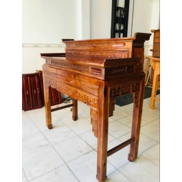 Bàn thờ gia tiên gỗ tràm bông vàng 2 tầng ngang 1m47