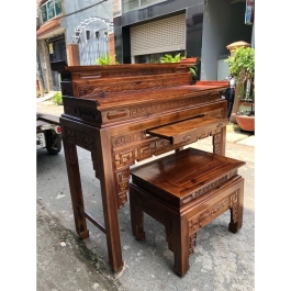 Bàn thờ gia tiên gỗ tràm bông vàng 2 tầng ,bàn mẹ bồng con ngang 1m47
