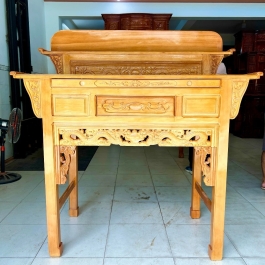 Bàn thờ gia tiên hai tầng gỗ căm xe mặt gõ ngang 1.47m