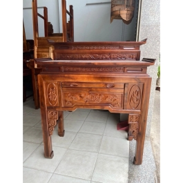 Bàn thờ gia tiên gỗ tràm bông vàng 1 tầng ,bàn mẹ bồng con 1m27
