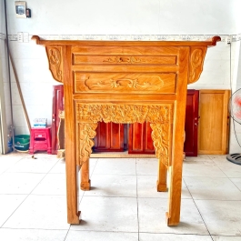Bàn thờ gia tiên hai tầng gỗ căm xe mặt gõ ngang 1.27m