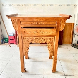 Bàn thờ gia tiên hai tầng gỗ căm xe mặt gõ ngang 1.27m