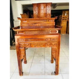Bàn thờ gia tiên 2 tầng gỗ tràm bông vàng mẫu mới nhất cỡ: 1m27
