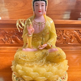 [12inch] Tượng Phật Quan Âm Ngồi Đài Sen Cao 30cm Đá Nhập Khẩu -Màu Vàng