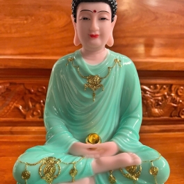 [12inch] Tượng Phật Thích Ca Ngồi Đài Sen Cao 30cm Đá Nhập Khẩu - Màu Xanh