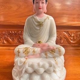 [12inch] Tượng Phật A Di Đà Ngồi Đài Sen Cao 30cm Đá Nhập Khẩu - Màu Trắng