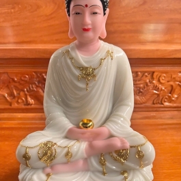 [12inch] Tượng Phật A Di Đà Ngồi Đài Sen Cao 30cm Đá Nhập Khẩu - Màu Trắng