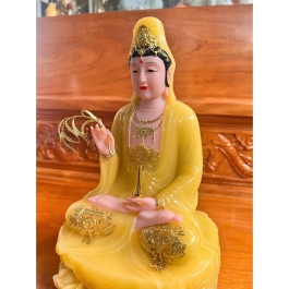 [16inch] Tượng Phật Quan Âm Ngồi Đài Sen Đá Nhập Cao Cấp 3 Màu (Trắng, Xanh, Vàng) - Cao 30cm - Decor Phòng Khách 