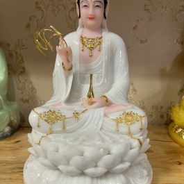 [12inch] Tượng Phật Quan Âm Ngồi Đài Sen Đá Việt Nam Cao Cấp 3 Màu (Trắng, Xanh, Vàng) - Cao 30cm - Trang Trí Nhà