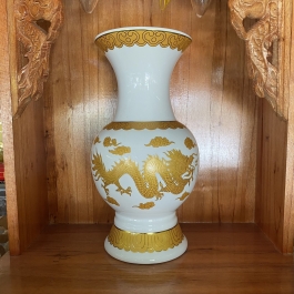 Bình bông sứ Trắng Rồng cao cấp - Cao 17.5cm Ngang 8cm 