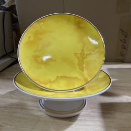 Đĩa sứ thờ họa tiết Đá Hoa Cương Ngang 23cm - Vàng 