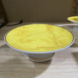 Đĩa sứ thờ họa tiết Đá Hoa Cương Ngang 20cm - Vàng 