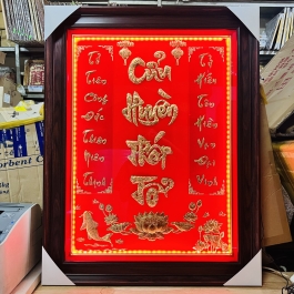 [70x90] Cửu Huyền Thất Tổ dát vàng 24 K khung gỗ có đèn 70cm x 90cm - Đèn LED điều khiển 7 chế độ