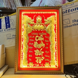 [42x60] Cửu huyền thất tổ mạ vàng 24 K cao cấp- Khung nhựa nhập khẩu, Cao 60cm x ngang 42cm - Có đèn