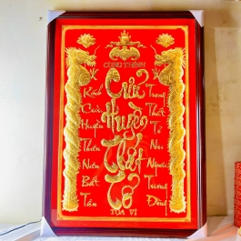 [60x80] Cửu huyền thất tổ mạ vàng 24k, Khung gỗ cao cấp -  có đèn