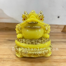 Cóc Ngậm Tiền Vàng Phong Thủy Cao 13,5cm - Màu Vàng (Đế xoay được)