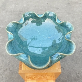 Bát thả bông  bát tụ lộc “ Minh đường tụ thủy” men đá Bát Tràng - Màu xanh - Ngang 20cm