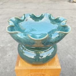 Bát thả bông có đế bát tụ lộc “ Minh đường tụ thủy” men đá Bát Tràng - Màu xanh - Ngang 17cm