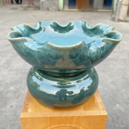 Bát thả bông có đế bát tụ lộc “ Minh đường tụ thủy” men đá Bát Tràng - Màu xanh - Ngang 17cm