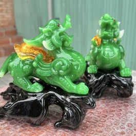 [7inch] Cặp Tỳ Hưu Phong Thủy Chiêu Tài Hút Lộc - Màu xanh lá - Cao 18cm 