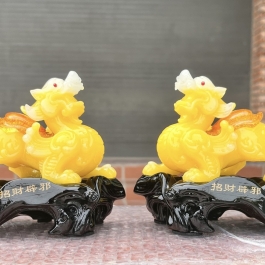 [6inch] Cặp Tỳ Hưu Phong Thủy Chiêu Tài Hút Lộc - Màu Vàng - Cao 16cm