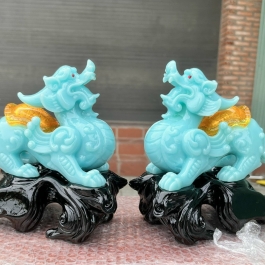 [7inch] Cặp Tỳ Hưu Phong Thủy Chiêu Tài Hút Lộc - Màu xanh- Cao 18cm 
