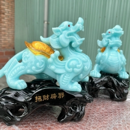 [7inch] Cặp Tỳ Hưu Phong Thủy Chiêu Tài Hút Lộc - Màu xanh- Cao 18cm 