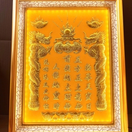 [38x48] Bài vị Thần tài thổ địa Dát vàng Khung gỗ vàng Nền vàng Ngang 38cm x Cao 48cm - Có Đèn