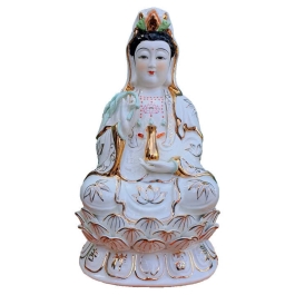 Tượng Quan Âm gốm sứ cao cấp màu trắng ngồi trên đài sen cao 45cm