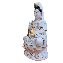 Tượng Quan Âm gốm sứ cao cấp màu trắng ngồi trên đài sen cao 45cm