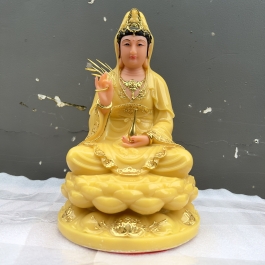 Tượng Phật Quan Âm ngồi đài sen đá Việt Nam cao cấp cao 30cm – Màu vàng thạch anh