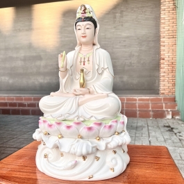 Tượng Quan Âm ngồi Đài Sen Sứ Đức Hóa Cao Cấp hàng nhập khẩu Cao 29cm