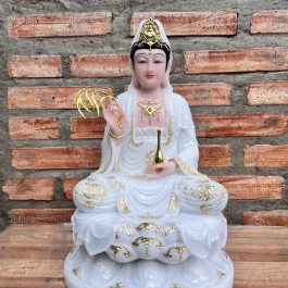 [12inch] Tượng Quan Âm Bồ Tát Bằng Đá Hàng Nhập Khẩu Cao 30cm - Màu Trắng