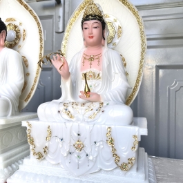 [16inch] Tượng Quan Thế Âm Bồ Tát Đá Nhập Khẩu Cao Cấp Đế Vuông Cao 40cm - Màu Trắng