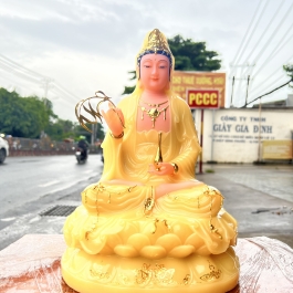 Tượng Quan Âm ngồi đài sen đá nhập khẩu cao cấp cao 30cm – Màu Vàng