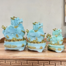 Tượng Tỳ Hưu phong thủy màu xanh để bàn thờ thần tài hoặc bàn làm việc - cỡ trung 21cm 