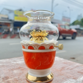 Đèn dầu sứ trắng cao cấp nhập khẩu cao 16cm- ĐỎ