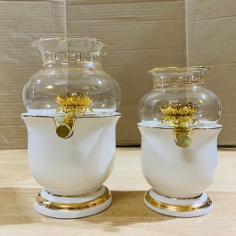 Đèn dầu sứ trắng men đá hoa cương cao cấp nhập khẩu cao 16cm 